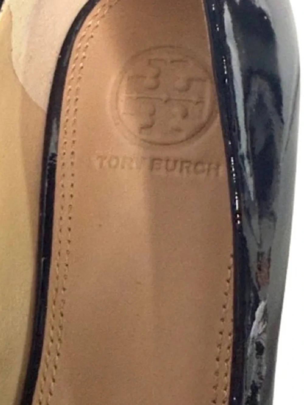 Tory Burch Patent Leather Black Bow Peep-Toe Flats